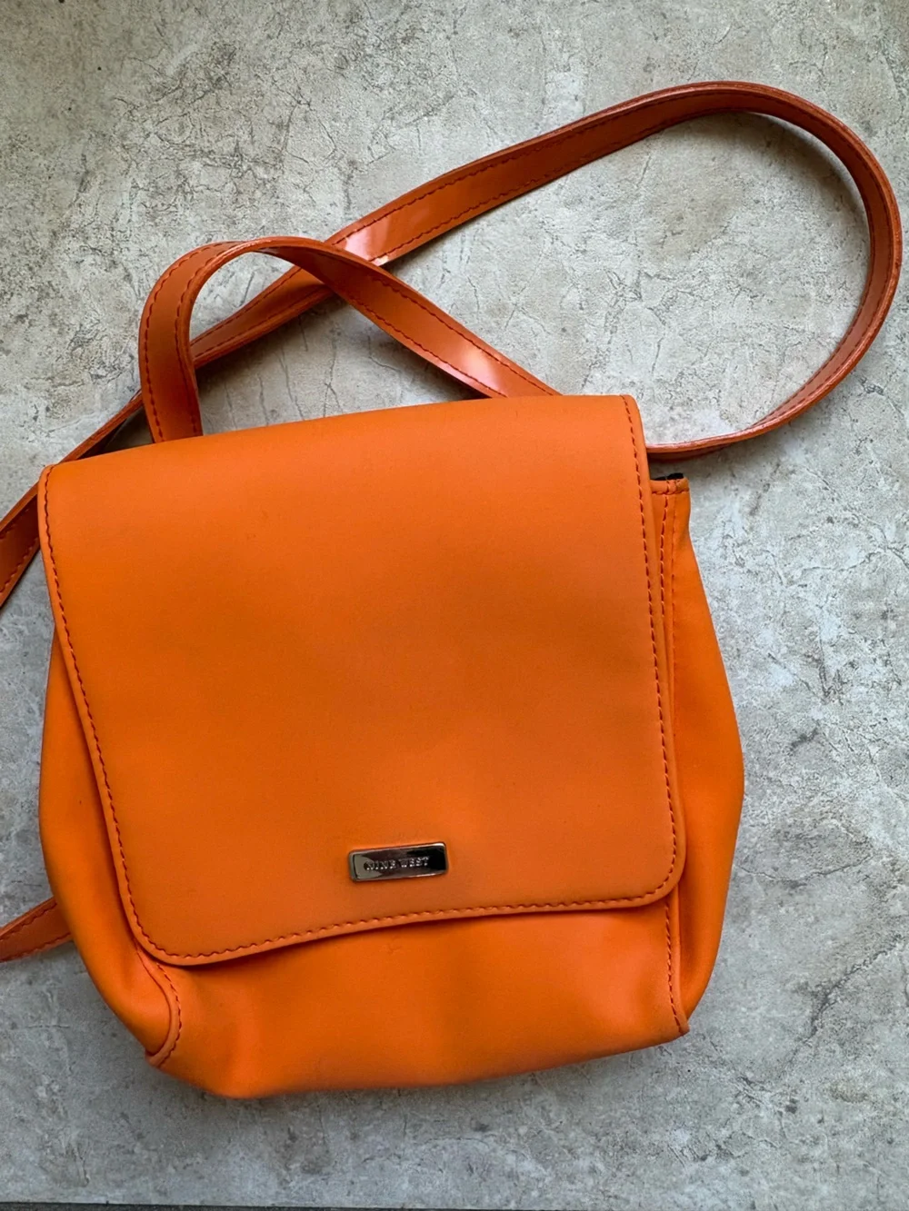 Nine West Orange Crossbody with Metal Logo Plaque